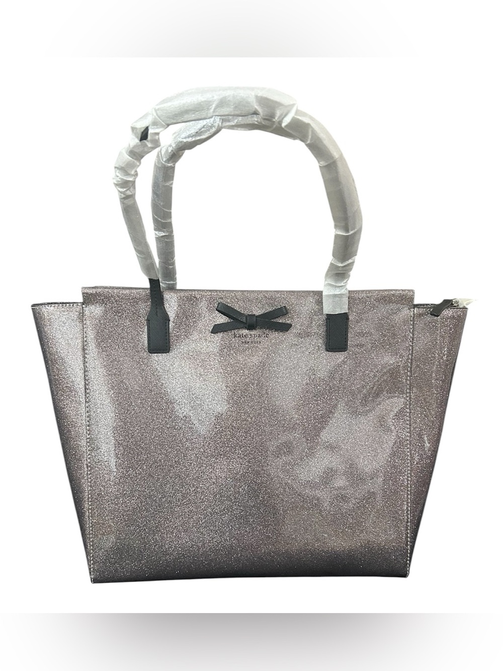 NWT Kate Spade Mavis Street Taden Glitter Tote Bag Silver Anthracite Bow Large